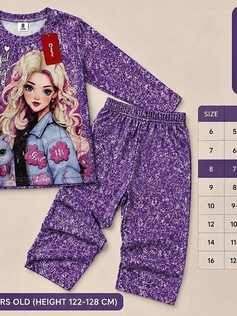 Girls Purple Pajama Set Size 8 NWT